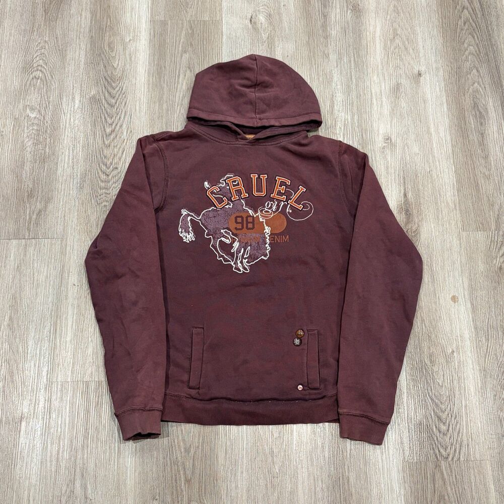 Vintage 00s Y2K Cruel Girl Western Women's Hoodie Size XXL Brown Pins